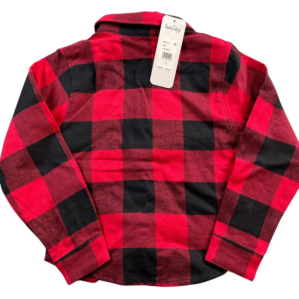 Splendid Kids Size 3 Red Black Buffalo Plaid Flannel Long Sleeve Shirt NWT READ‎